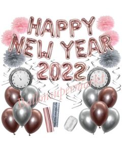 Silvester Dekorations-Set mit Ballons Happy New Year 2022 Rose Gold & Silver, 32 Teile