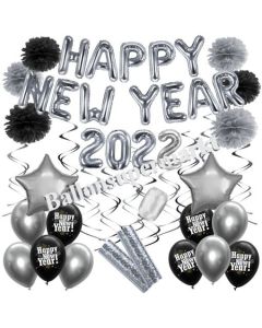 Silvester Dekorations-Set mit Ballons Happy New Year 2022 Black & Silver, 32 Teile