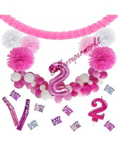 Do it Yourself Dekorations-Set mit Ballongirlande zum 2. Geburtstag, Happy Birthday Pink & White, 89 Teile