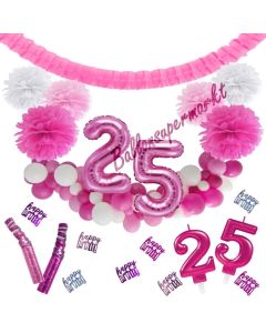 Do it Yourself Dekorations-Set mit Ballongirlande zum 25. Geburtstag, Happy Birthday Pink & White, 91 Teile