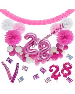 Do it Yourself Dekorations-Set mit Ballongirlande zum 28. Geburtstag, Happy Birthday Pink & White, 91 Teile