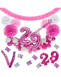 Do it Yourself Dekorations-Set mit Ballongirlande zum 29. Geburtstag, Happy Birthday Pink & White, 91 Teile