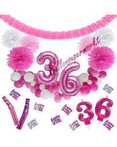 Do it Yourself Dekorations-Set mit Ballongirlande zum 36. Geburtstag, Happy Birthday Pink & White, 91 Teile