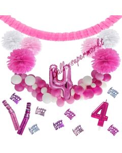 Do it Yourself Dekorations-Set mit Ballongirlande zum 4. Geburtstag, Happy Birthday Pink & White, 89 Teile