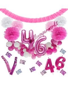 Do it Yourself Dekorations-Set mit Ballongirlande zum 46. Geburtstag, Happy Birthday Pink & White, 91 Teile