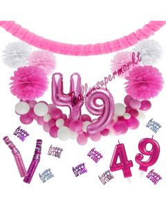 Do it Yourself Dekorations-Set mit Ballongirlande zum 49. Geburtstag, Happy Birthday Pink & White, 91 Teile