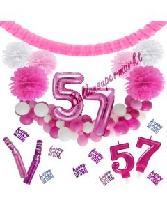 Do it Yourself Dekorations-Set mit Ballongirlande zum 57. Geburtstag, Happy Birthday Pink & White, 91 Teile