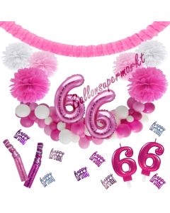 Do it Yourself Dekorations-Set mit Ballongirlande zum 66. Geburtstag, Happy Birthday Pink & White, 91 Teile