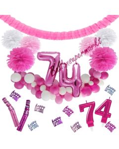 Do it Yourself Dekorations-Set mit Ballongirlande zum 74. Geburtstag, Happy Birthday Pink & White, 91 Teile
