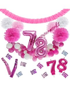 Do it Yourself Dekorations-Set mit Ballongirlande zum 78. Geburtstag, Happy Birthday Pink & White, 91 Teile