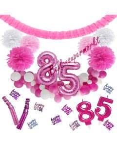 Do it Yourself Dekorations-Set mit Ballongirlande zum 85. Geburtstag, Happy Birthday Pink & White, 91 Teile