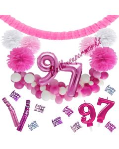 Do it Yourself Dekorations-Set mit Ballongirlande zum 97. Geburtstag, Happy Birthday Pink & White, 91 Teile