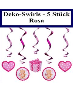 Deko Swirls Baby Dekoration, Deko-Wirbler zu Geburt, Taufe, Baby Party, Rosa, Mädchen