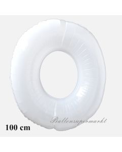 Großer Luftballon aus Folie, Zahl 0, weiß