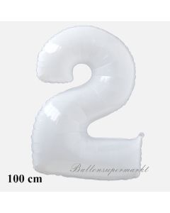 Großer weißer Luftballon aus Folie, Zahl 2