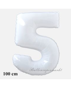 Großer weißer Luftballon Zahl 5 mit Helium