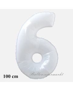 Großer weißer Luftballon Zahl 6 mit Helium