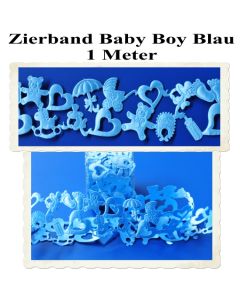 Deko-Zierband, Stoff-Schmuckband, Baby Boy, Blau, Junge, Boy, 1 Meter