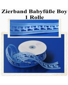 Deko-Zierband, Stoff-Schmuckband, Babyfüße, Blau, Junge, Boy, 1 Rolle