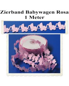 Deko-Zierband, Stoff-Schmuckband, Babywagen, Rosa, Mädchen, Girl, 1 Meter