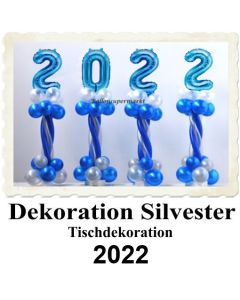 Dekoration Silvester, Tischdekoration, Ballondekoration 2022, blau-weiß