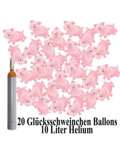 Der Silvesterparty-Hit, 20 Glücksschweinchen-Luftballons mit 10 Liter Heliumflasche