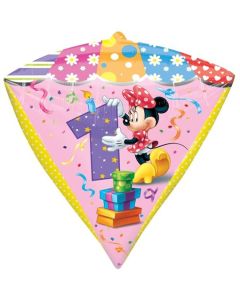 Diamond Shaped Luftballon aus Folie Minnie Mouse zum 1. Geburtstag