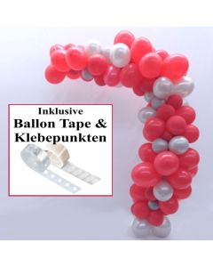 Wilde Ballongirlande Silber-Rot, 3 Meter