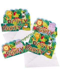 Einladungskarten Dschungeltiere zum Kindergeburtstag, 8 Stück