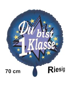 Luftballon aus Folie, 70 cm, inklusive Helium, Satin de Luxe, blau zur Einschulung: Du bist 1. Klasse