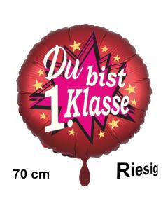 Luftballon aus Folie, 70 cm, inklusive Helium, Satin de Luxe, rot zur Einschulung: Du bist 1. Klasse