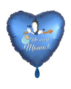 Du wirst Mama, Herzluftballon aus Folie, 43 cm, Satin de Luxe, blau