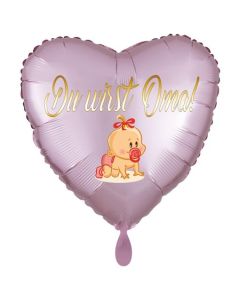Du wirst Oma, Baby-Girl. Herzluftballon aus Folie, 43 cm, Satin de Luxe, rosa