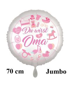 Du wirst Oma, Girl. Luftballon aus Folie, 70 cm, Satine de Luxe, weiß