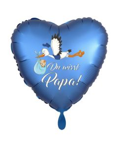 Du wirst Papa, Herzluftballon aus Folie, 43 cm, Satin de Luxe, blau