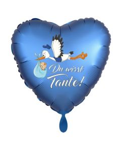 Du wirst Tante, Herzluftballon aus Folie, 43 cm, Satin de Luxe, blau