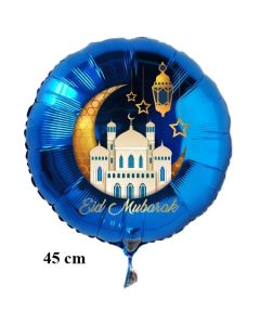 Eid Mubarak Luftballon aus Folie mit Helium-Ballongas, blauer Rundballon