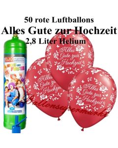 Ballons und helium Midi Set, Alles Gute zur Hochzeit, rot mit  Liter Einwegbehälter