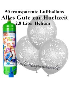 Ballons und Helium Midi Set, Alles Gute zur Hochzeit, transparent mit  Liter Einwegbehälter