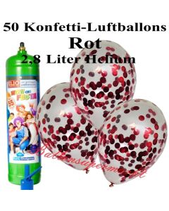 Ballons und Helium Midi Set, Konfettiballons, rot mit Einwegbehälter