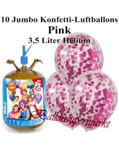 Ballons und Helium Midi Set, Jumbo Konfettiballons, pink mit Einwegbehälter