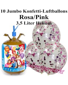 Ballons und Helium Midi Set, Jumbo Konfettiballons, rosa/pink mit Einwegbehälter