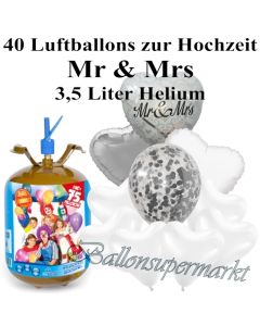 Ballons und Helium Midi Set, Mr & Mrs mit Einwegbehälter