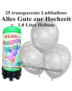 Ballons und Helium Mini Set, Alles Gute zur Hochzeit, transparent mit 1,8 Liter Einwegbehälter