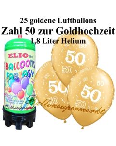 Ballons und Helium Mini Set, Goldene Hochzeit mit 1,8 Liter Einwegbehälter