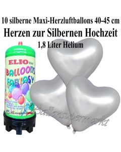 Ballons und Helium Mini Set zur Silbernen Hochzeit, goldene Maxi-Herzluftballons mit 1,8 Liter Einwegbehälter