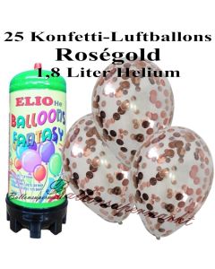 Ballons und Helium Mini Set, Konfettiballons, rosegold mit 1,8 Liter Einwegbehälter