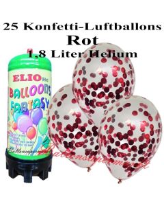Ballons und Helium Mini Set, Konfettiballons, rot mit 1,8 Liter Einwegbehälter