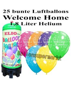 Ballons und Helium Mini Set Welcome Home, bunt mit 1,8 Liter Einwegbehälter