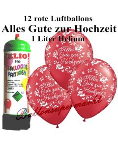 Ballons und Helium Mini Set, Alles Gute zur Hochzeit, rot mit Einwegbehälter